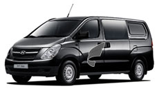Hyundai H1----The Hyundai H-1 is the perfect vehicle to fulfill both business and leisure roles with its 9 person seating structure and powerful engine.